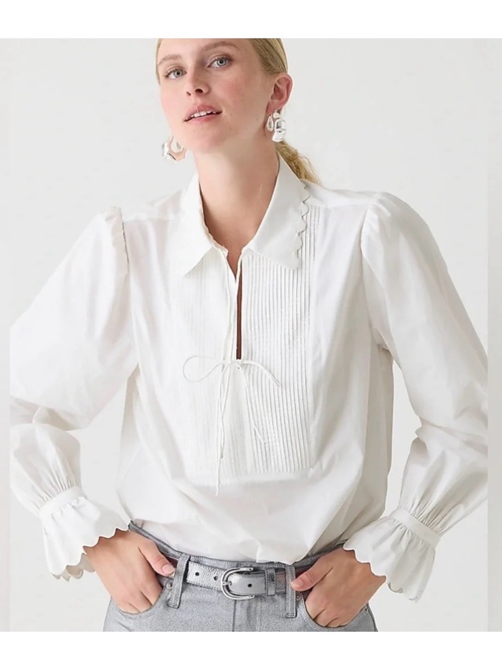J. Crew Scalloped popover top cotton poplin white S
